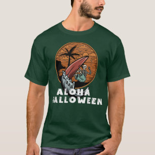 Camiseta Aloha Halloween Skeleton Surfing Hawaiian Hallowee