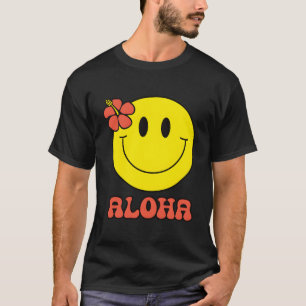 Camiseta Aloha Hawaiano Hibiscus Yellow Happy Face Cute Smi