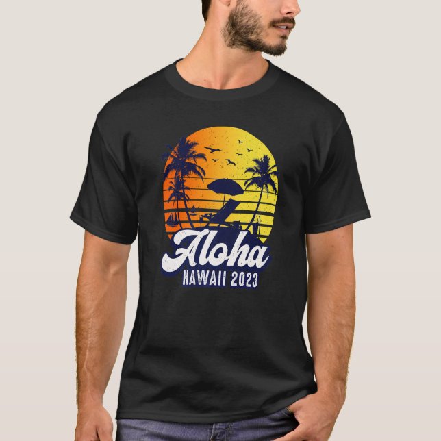 Camiseta Aloha Hawaii 2023 Hawaiian Sunset Beach Retro Prem (Anverso)