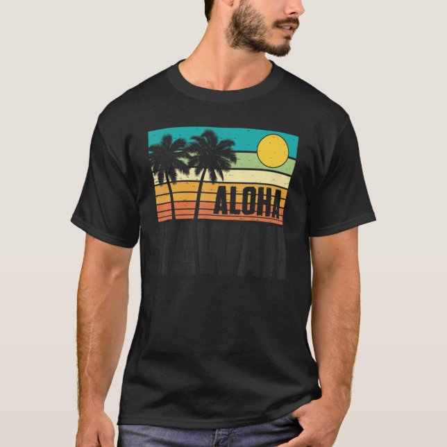 Camiseta Aloha Hawaii Beach Sunset Palm Trees Retro Verano (Anverso)