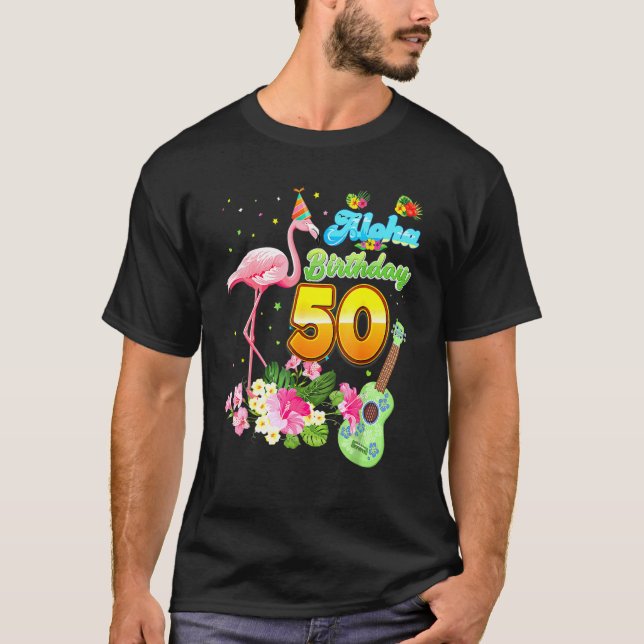 Camiseta Aloha Hawaii Flamingo de 50 años de edad Flamingo  (Anverso)