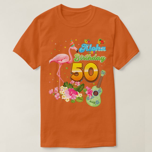 Camiseta Aloha Hawaii Flamingo de 50 años de edad Flamingo  (Diseño del anverso)