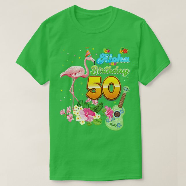 Camiseta Aloha Hawaii Flamingo de 50 años de edad Flamingo  (Diseño del anverso)