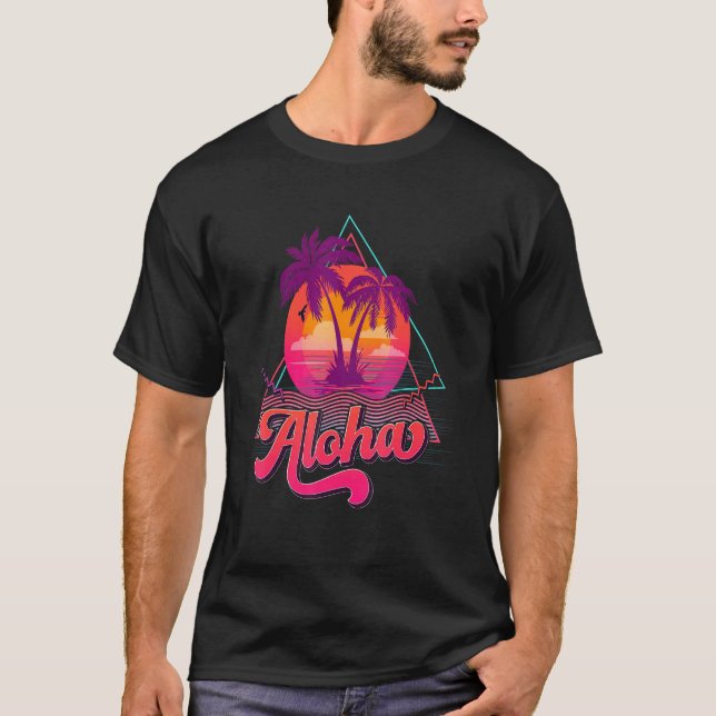 Camiseta Aloha Hawaii Hawaii Hawaiian Palm Tree Surf Beach  (Anverso)