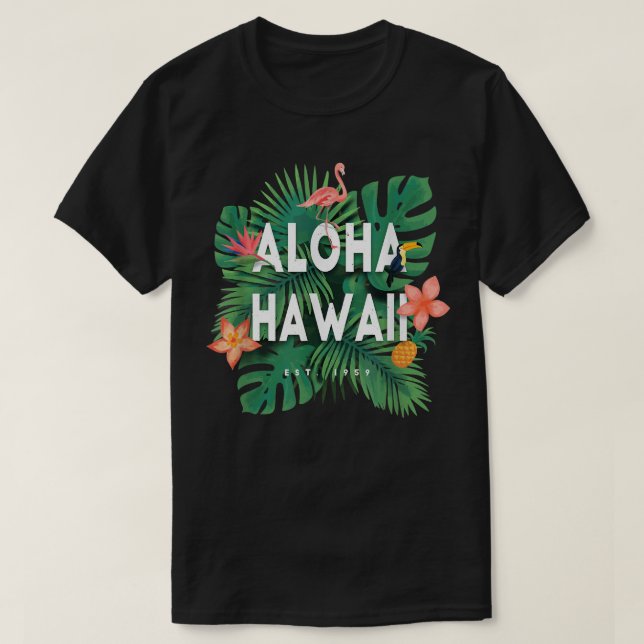 Camiseta Aloha Hawaii Hawaii Isla Hawaii Estado Flamingo Pa (Diseño del anverso)