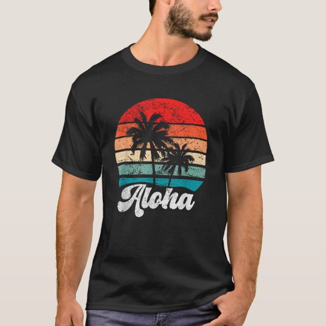 Camiseta Aloha Hawaii Hawaii Isla Palm Tree Beach Retro (Anverso)