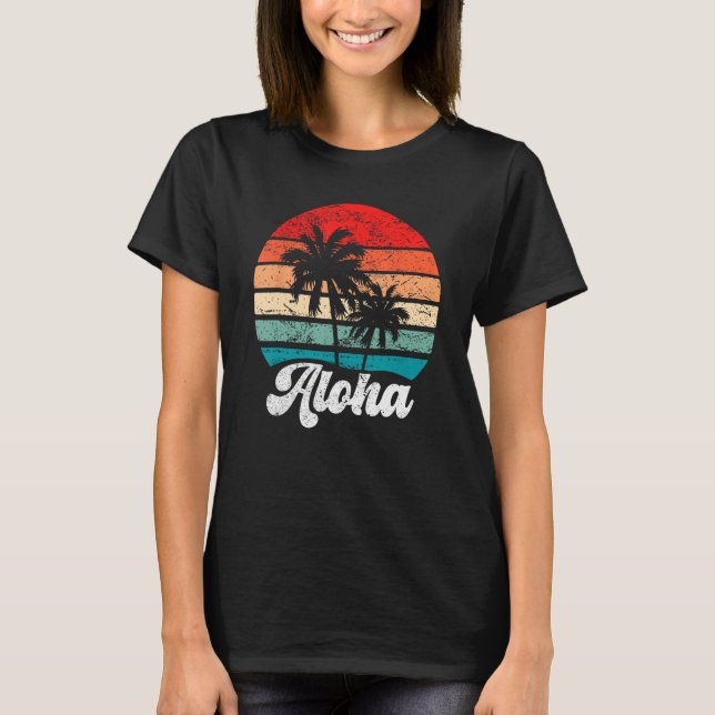 Camiseta Aloha Hawaii Hawaiian Island Palm Tree Beach Retro (Anverso)