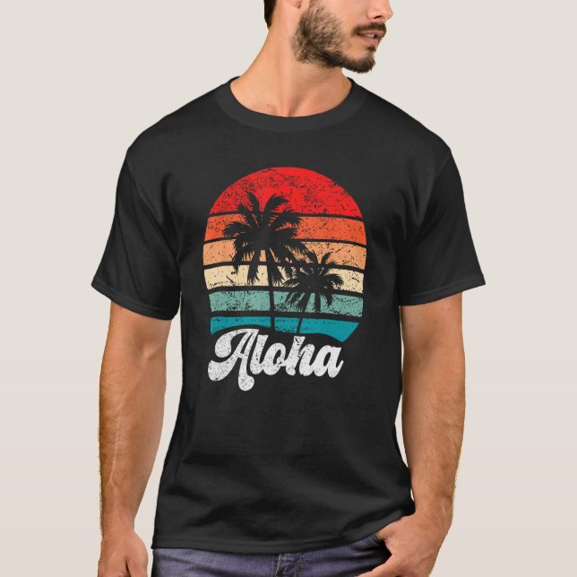 Camiseta Aloha Hawaii Hawaiian Island Palm Tree Beach Retro (Anverso)