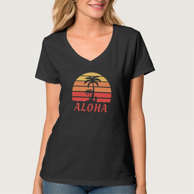 Camiseta Aloha Hawaii Hawaiian Island Palm Trees Beach Surf (Anverso)