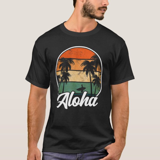 Camiseta Aloha Hawaii Isla Hawaii Palm Beach Surfboar (Anverso)