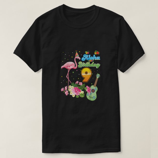 Camiseta Aloha Hawaii Noveno cumpleaños Flamingo Haw de 9 a (Diseño del anverso)