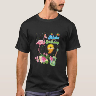 Camiseta Aloha Hawaii Noveno cumpleaños Flamingo Haw de 9 a