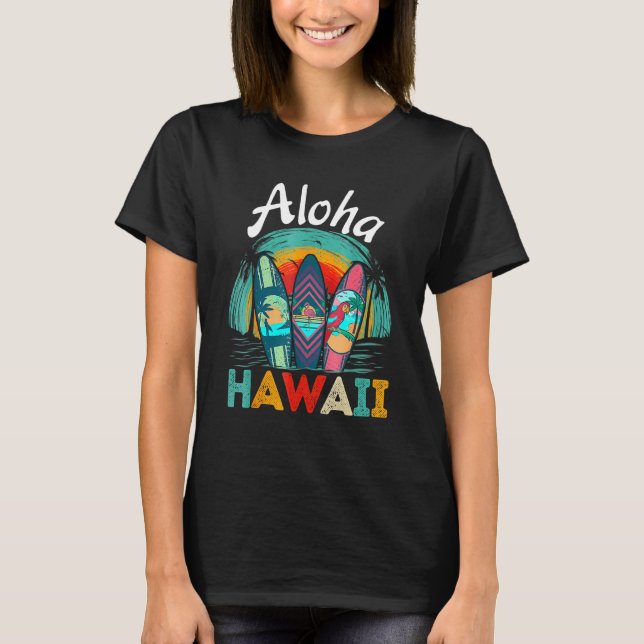Camiseta Aloha Hawaii Surfboard Retro Summer Sunse (Anverso)