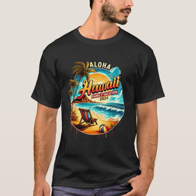 Camiseta Aloha Hawaii Vacaciones Familiares 2024 Divertido  (Anverso)