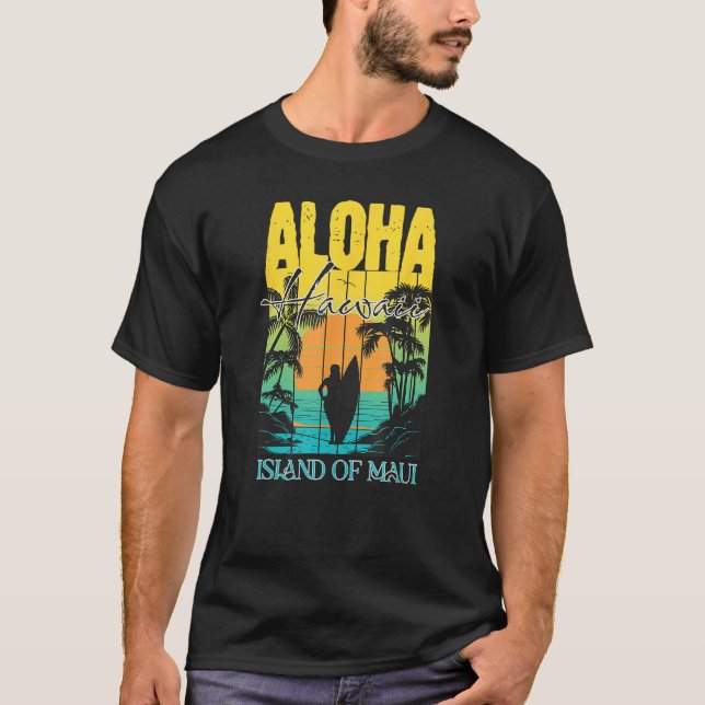 Camiseta Aloha Hawaiian Island Maui Surfer Sunset Palm Tree (Anverso)