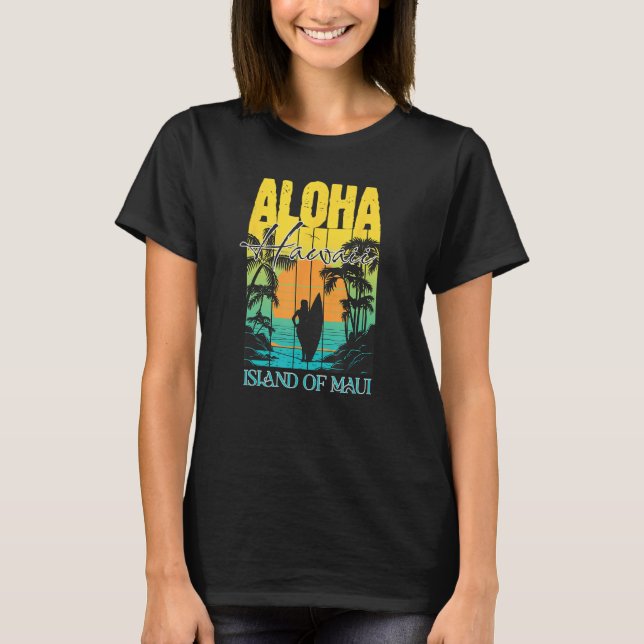 Camiseta Aloha Hawaiian Island Maui Surfer Sunset Palm Tree (Anverso)