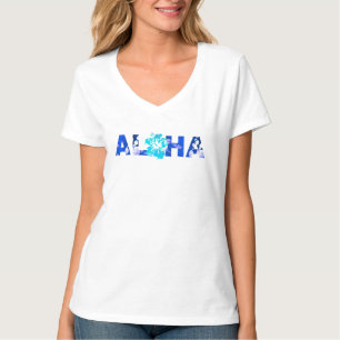 Camiseta Aloha Hibisco Hawaiano Batik Blues Vive Pono