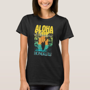 Camiseta Aloha Honolulu Oahu Hawái Surfista Atardecer Waiki