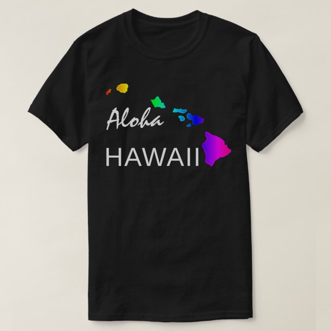 CAMISETA ALOHA - ISLAS HAWAII NEON RAINBOW (Diseño del anverso)