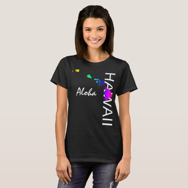 CAMISETA ALOHA - ISLAS HAWAII NEON RAINBOW (Anverso completo)
