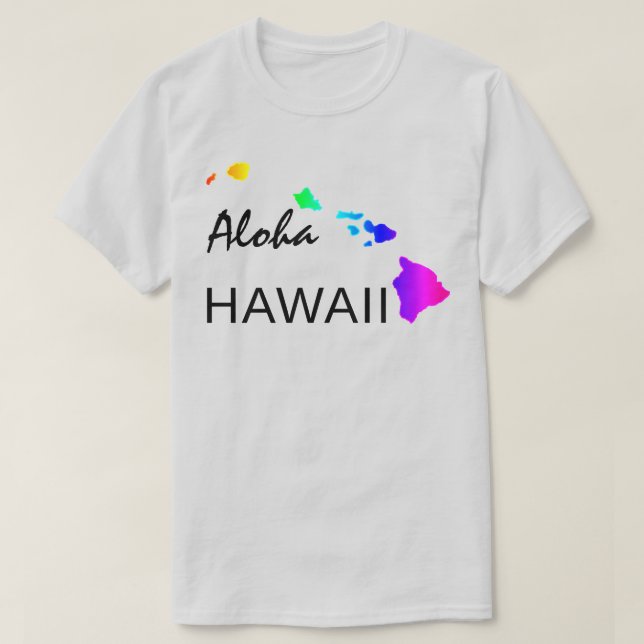 CAMISETA ALOHA - ISLAS HAWAII NEON RAINBOW (Diseño del anverso)