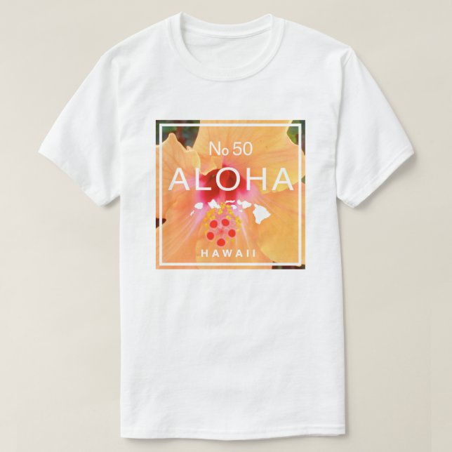 Camiseta Aloha No 50 Naranja Hibiscus (Diseño del anverso)