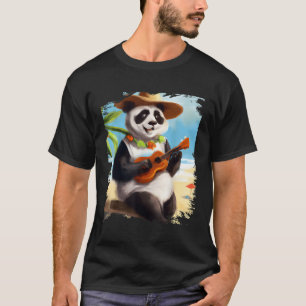Camiseta Aloha Panda hawaiana jugando playa de Ukulele