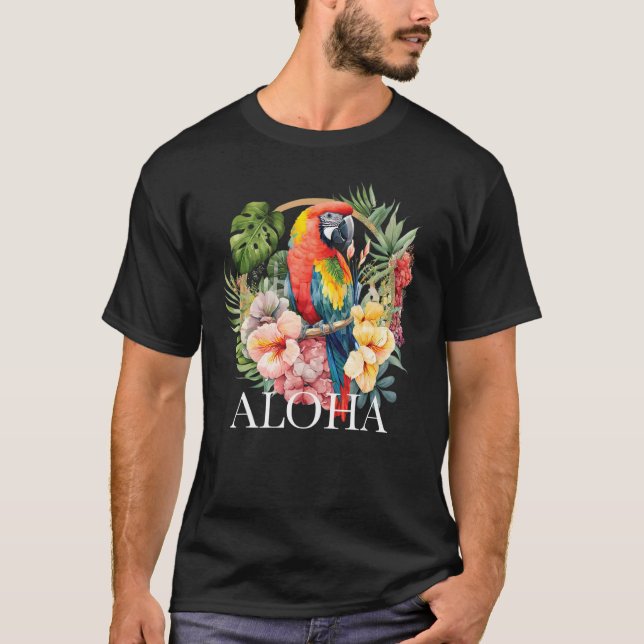 Camiseta Aloha Parrot Tropical Bird Vacation Beach Flower H (Anverso)