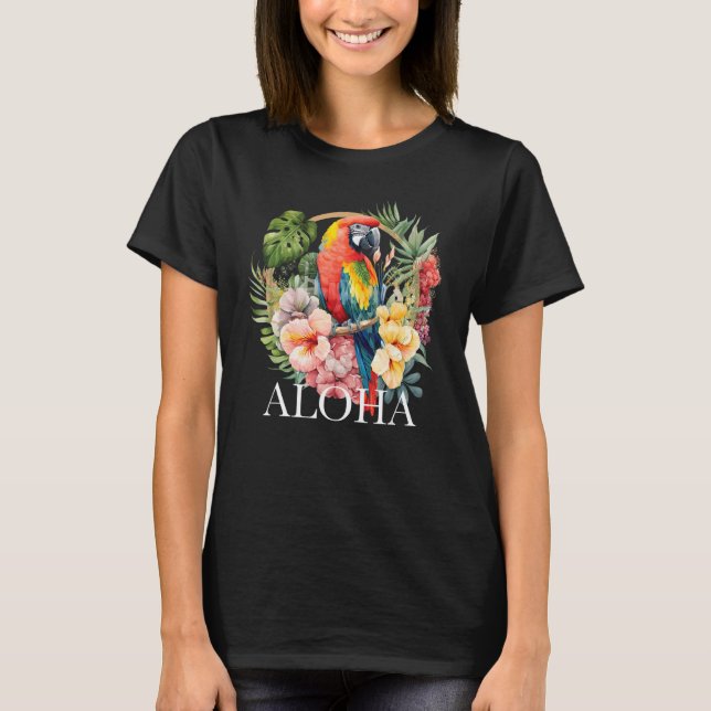 Camiseta Aloha Parrot Tropical Bird Vacation Beach Flower H (Anverso)