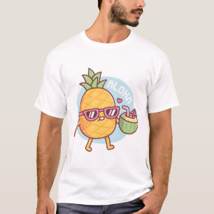 Camiseta Aloha Piña Linda Con Gafas De Sol Y Coco W
