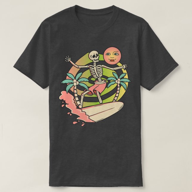 Camiseta Aloha Skeleton Surfing Surfboard Wave & Moon Grap (Diseño del anverso)
