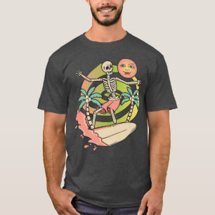 Camiseta Aloha Skeleton Surfing Surfboard Wave & Moon Grap