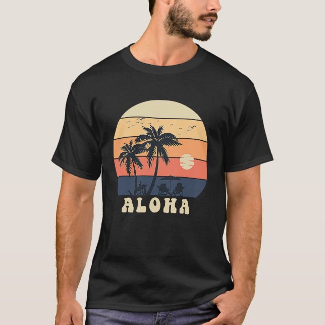 Camiseta Aloha Surfing Hawaiian Vacation Sunset Palm Tree T (Anverso)