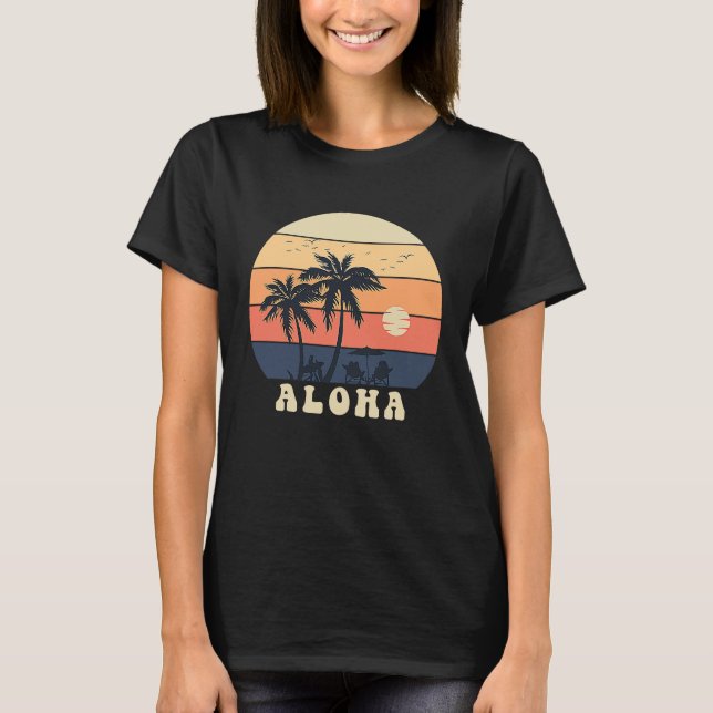 Camiseta Aloha Surfing Hawaiian Vacation Sunset Palm Tree T (Anverso)