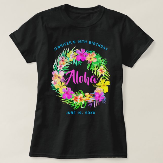 Camiseta Aloha Tropical Hawaiano Luau Birthday T-Shirt (Diseño del anverso)