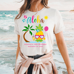 Camiseta Aloha Tropical Pineapple Birthday Luau Fiesta