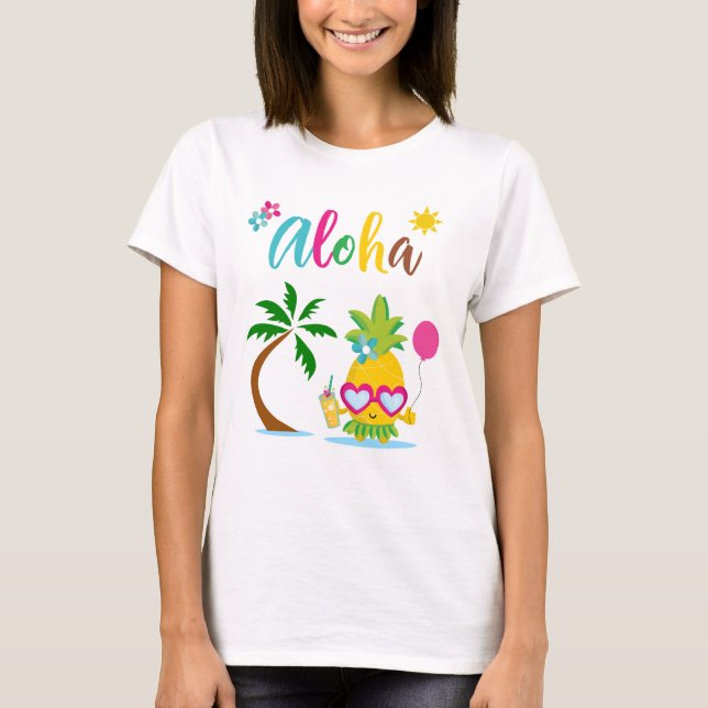 Camiseta Aloha Tropical Pineapple Luau Fiesta (Anverso)
