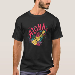 Camiseta Aloha Ukulele Palm Hojas Tropicales