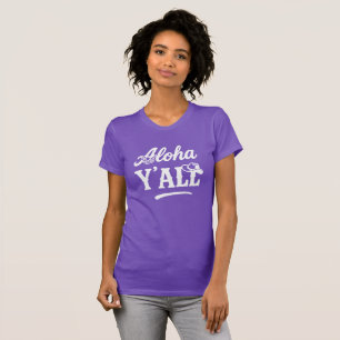 Camiseta Aloha Y'all Hawái Texas Divertido Gráfico Púrpura