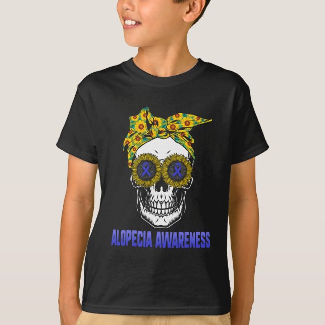 Camiseta Alopecia Conciencia Cinta azul Pérdida de pelo Sol (Anverso)