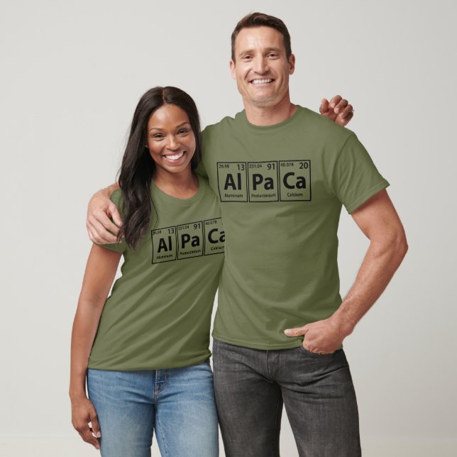 Camiseta Alpaca (Al-Pa-Ca) Ortografía periódica de elemento (Unisexo)