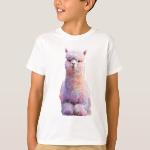 Camiseta Alpaca Algodón de Azúcar Arcoíris Pastel Niños