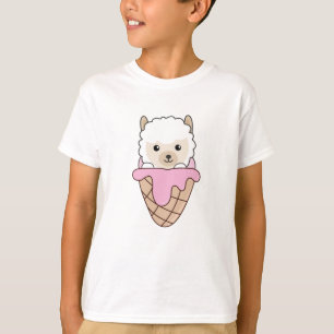 Camiseta Alpaca Crema De Hielo Rosa Waffle Cute Animales Al