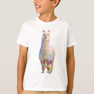 Camiseta Alpaca Esponjosa Pastel de Arcoíris para Niños