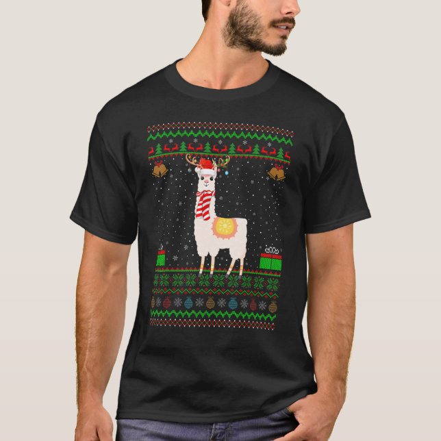 Camiseta Alpaca Llama Santa Hat a ritmo alpaca Chris (Anverso)