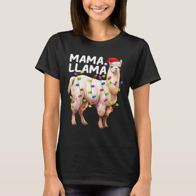 Camiseta Alpaca Llama Xmas Iluminando Santa Hat Mama Llama  (Anverso)