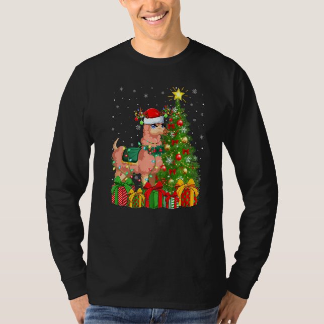 Camiseta Alpaca Lughting Xmas Tree Santa Hat Alpaca Christi (Anverso)