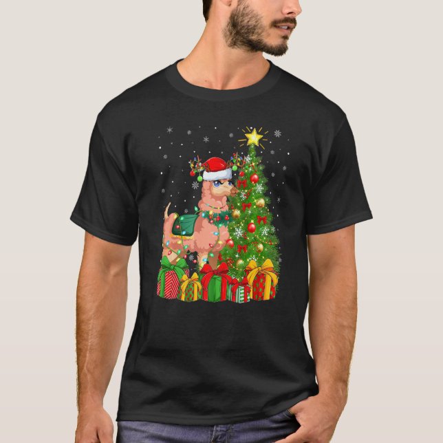 Camiseta Alpaca Lughting Xmas Tree Santa Hat Alpaca Christi (Anverso)