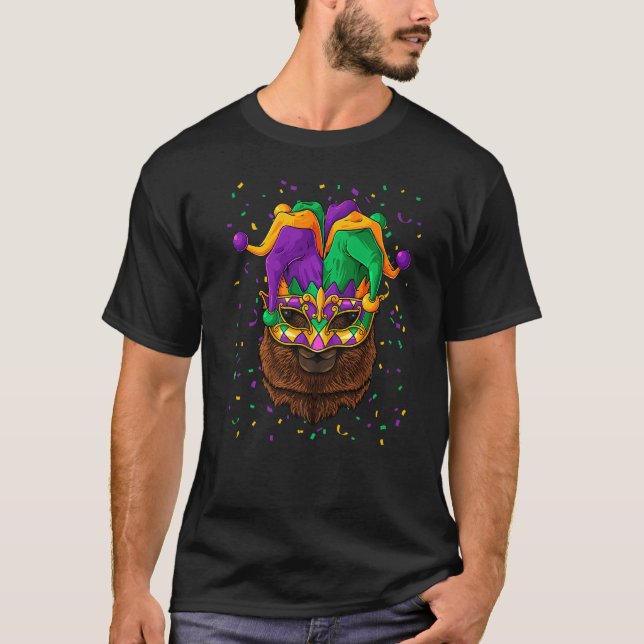 Camiseta Alpaca Mardi Gras Animal Face Carnier Jester Fest (Anverso)