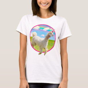 Camiseta Alpaca Unicornio bajo el cielo arcoiris